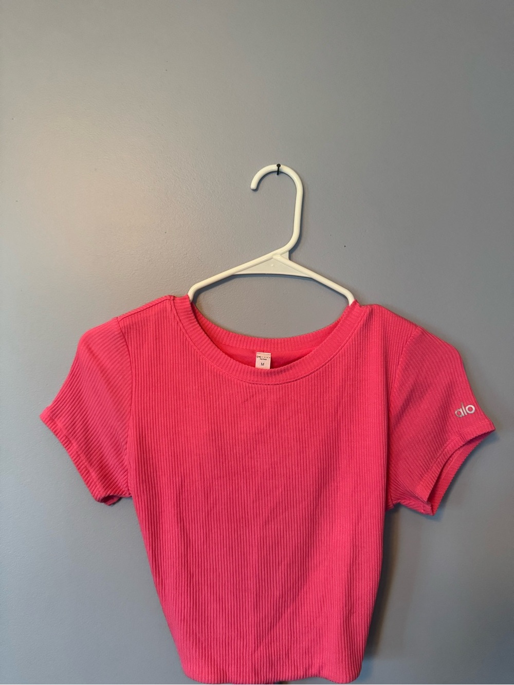 ALO Yoga Ribbed Short Sleeve Top in Hot Pink
